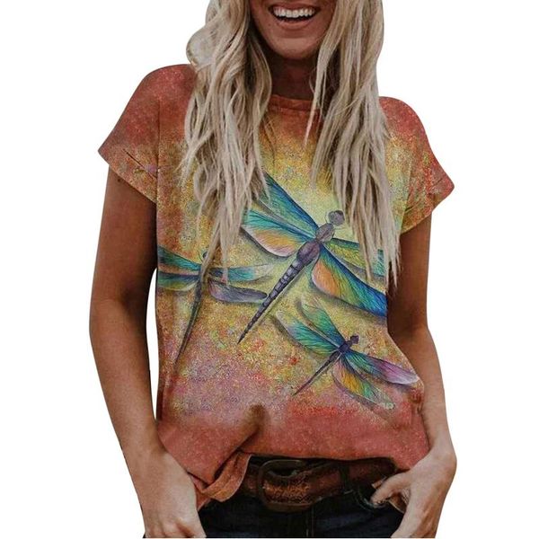 

women's t-shirt dragonfly printed t shirt for women short sleeve o-neck ladies femme t-shirts koszula damska tshirt camiseta mujer, White