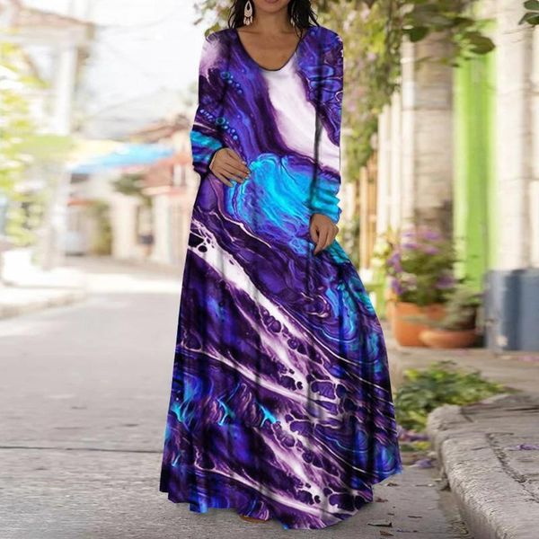 

casual dresses plus size boho long dress women sleeve harajuku print loose maxi vintage big swing party lady robe longue 40#, Black;gray