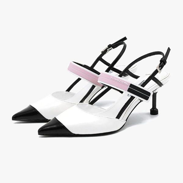 

mixed colors fashion high heels sandals pointed toe elegant summer shoes wild ol office ladies leather, Black