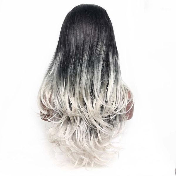 

umot cosplay synthetic wig long wavy 30 inch ombre 1b/grey color for women1, Black