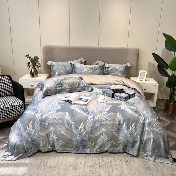 

bedding sets 800tc tencel lyocell set 4pcs leaves printed duvet cover soft silky breathable bed sheet pillowcases machine washable