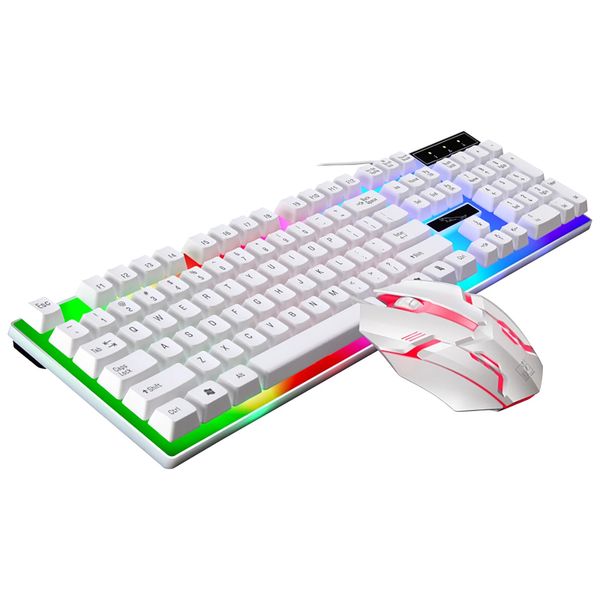 Mini Gamer Teclado com backlight USB 104 Keycaps com fio RGB LED Rússia para PC laptop