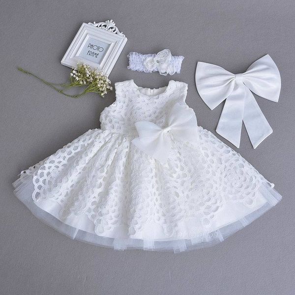 

girl's dresses retail baby girl christening gown lace white sleeveless first birthday day party headband kids clothing 0-2y 70106 zskd, Red;yellow