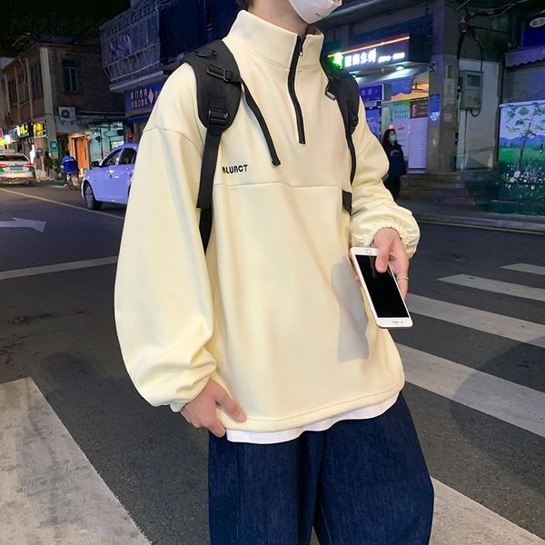 

men no hat hoodies turtleneck zipper oversize chic retro baggy hoodie mens harajuku streetwear high street fashion sweatshirts men's &, Black