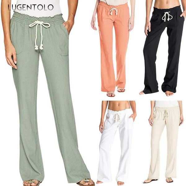 

women's pants & capris soft women drawstring solid spring summer casual trousers female wide leg linen thin street long lugentolo, Black;white