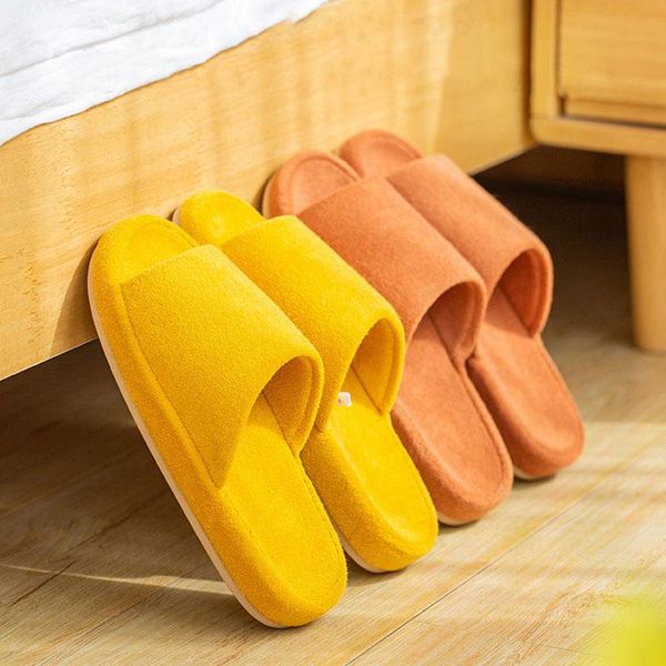 

spring summer woolen cloth slippers women men couples flip flops flat towel cotton shoes concise solid indoor slip on flats, Black