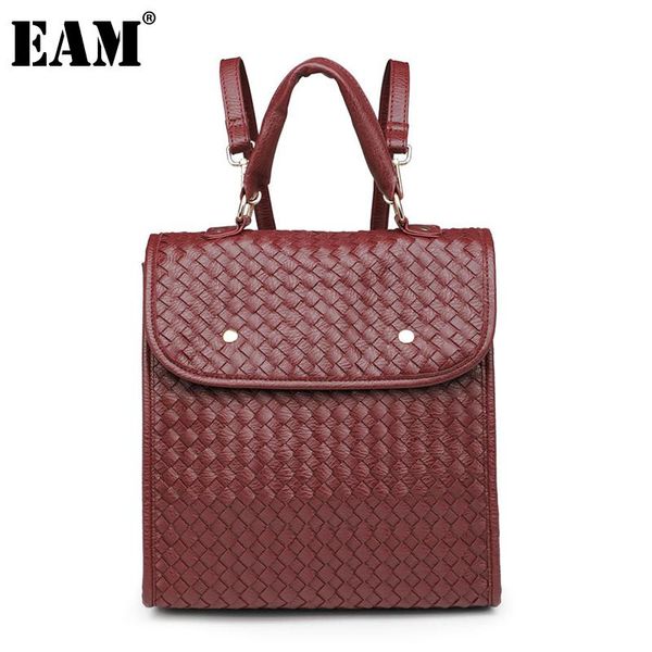 

backpack [eam] women brief large capacity weave travel bag pu leather personality all-match fashion tide 2021 18a2926