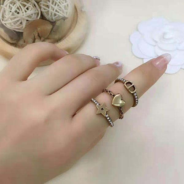 

new letter star heart-shaped three piece ring, Silver