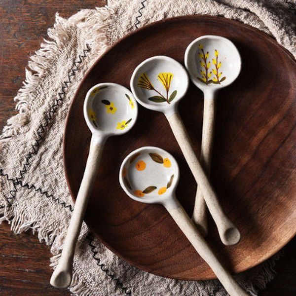 

spoons pure handmade retro coarse pottery spoon creative lovely coffee ceramic soup