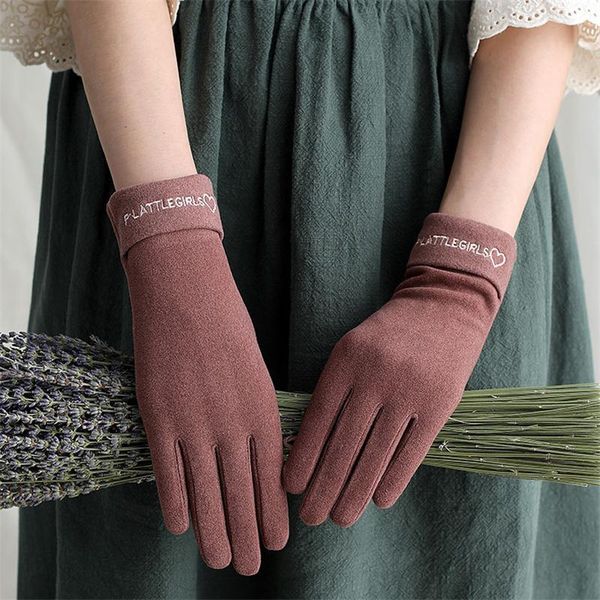 

sports gloves female elegant love text embroidery sport cycling mittens women winter keep warm soft breathable touch screen driving n16, Black