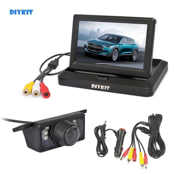 

car video diykit wired 5inch 800 x 480 foldabel monitor ir night vision backup reverse camera rear view