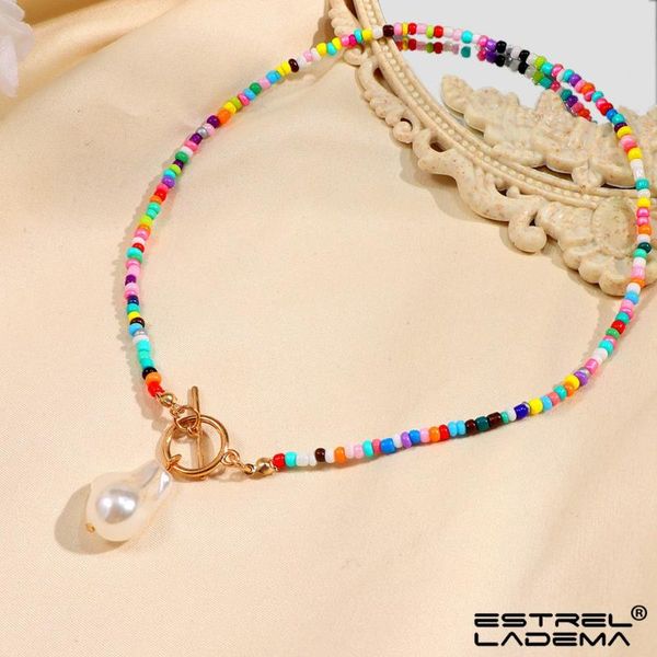 

chains trendy irregular pearl ot buckle rainbow seed beads necklace for women girls handmade acrylic beaded necklaces bohemian jewelry, Silver