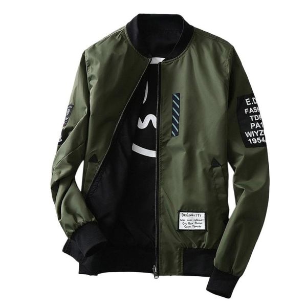İnce Slim Fit Erkekler Rüzgar Kırıcı Ceketler Bombacı Sonbahar Kış Moda Palto Ordu Yeşil / Siyah Artı Boyutu Ceket M-4L