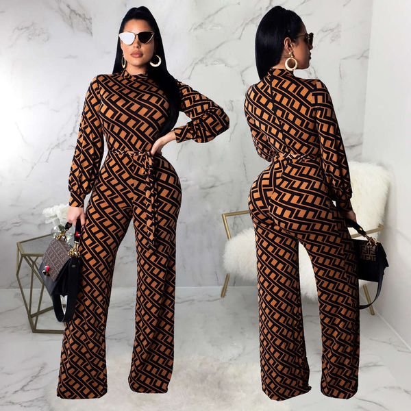 

2021 new fashion fashion print wide leg jumpsuit, Black