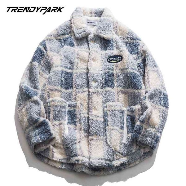 

mens winter padded coat plaid parka hip hop jacket for men fleece flocking warm outwear windbreaker streetwear harajuku 210819, Black