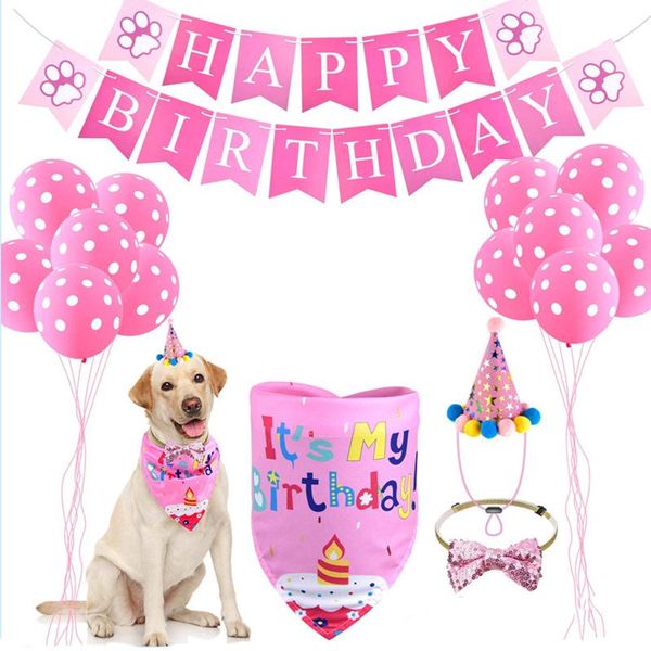 

dog apparel accessories hat bow-knot bandana bibs happy birthday banner diy handmade adjustable headwear decoration pet party supplies