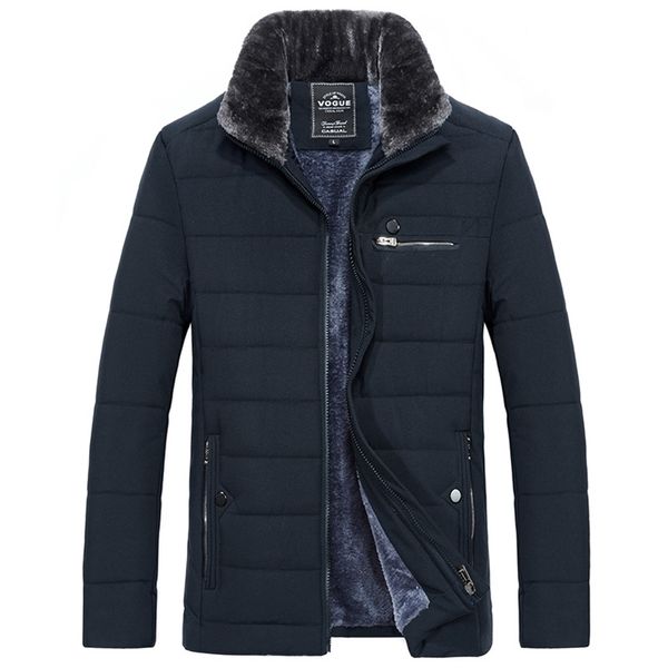 Giacca calda da uomo Parka invernale Collo di pelliccia Giacca a vento Giacca a vento imbottita in cotone Cappotto nero spesso Uomo Casual Autunno in pile Uomo 211104