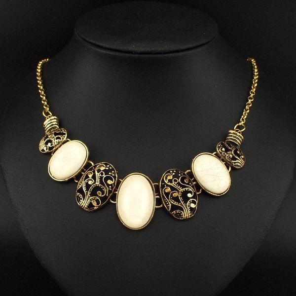 

vintage choker necklace thick snake chains hollow out charm oval resin beads pendants bib statement jewelry ce1216 chokers, Golden;silver
