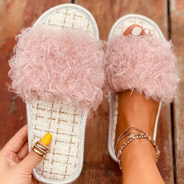 

women plush winter warm indoor slippers ladies short furry shoes female causal soft bottom non slip house comfort woman slipper, Black