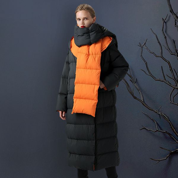 

down jacket 2021 winter hooded women's medium long thickened 90 white duck korean loose, Black