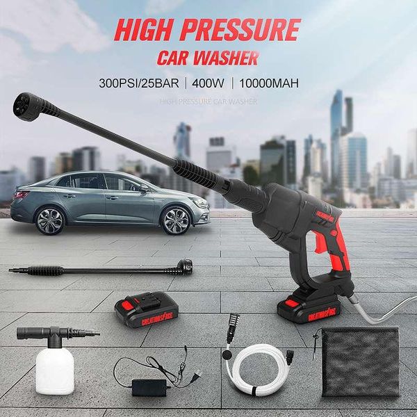 

car washer 6-in-1 nozzle wireless high pressure water gun 400w 10000-20000mah 25bar portable washing machine