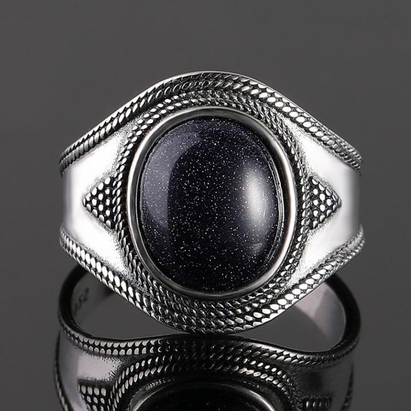 

cluster rings big oval 10x12mm blue sandstone sterling silver gemstones jewelry men women punk style wholesale drop, Golden;silver
