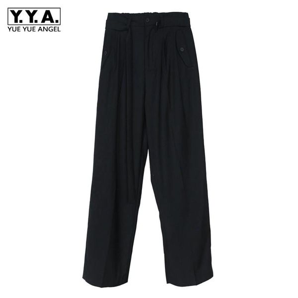 

men's pants fashion mens loose straight concise solid korean style casual male vintage wide leg 2021 autumn high street, Black