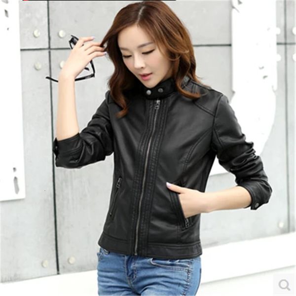 

women's & faux europea female blouson femme autumn clothes women plus size pu leather coat short biker jacket bomber a900, Black