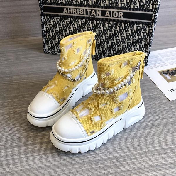 

boots summer platform canvas shoes beads high sneakers sports breathable women vulcanized walking sneaker woman, Black