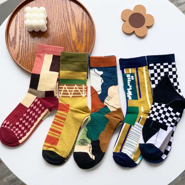 

spring and summer new personalized socks, fashion color blocking ab couple wind tube socks, Black