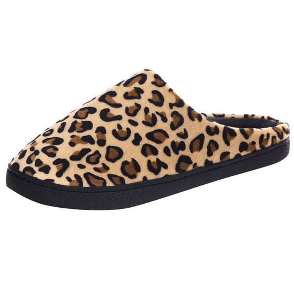 

slippers winter women home leopard flip flops couple indoor faux fur non-slip warm casual el, Black