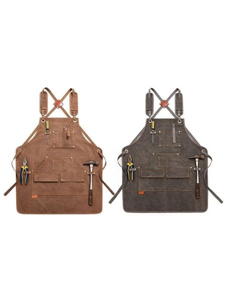 

tool apron men women adjustable waxed canvas heavy duty utility with pockets for woodwork room craft workshop aprons
