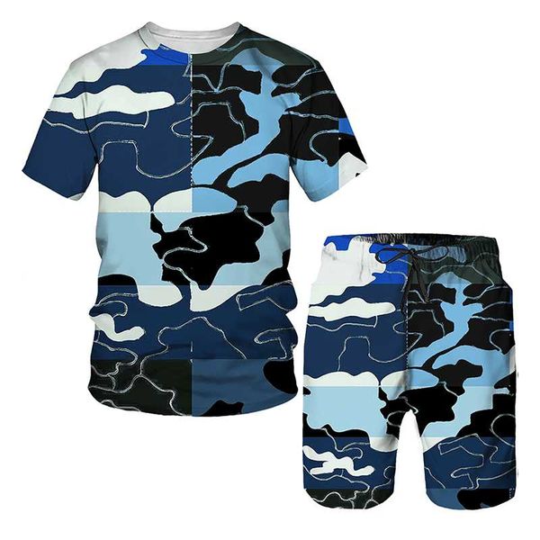 

men's tracksuits summer fashion 3d camo print short suit sport wear two-piece set for men, Gray