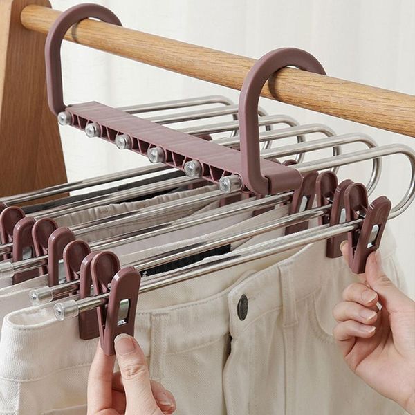 

hangers & racks multi-function pants hanger foldable 6 tier stainless steel trousers drying rack clothing storage organizer with