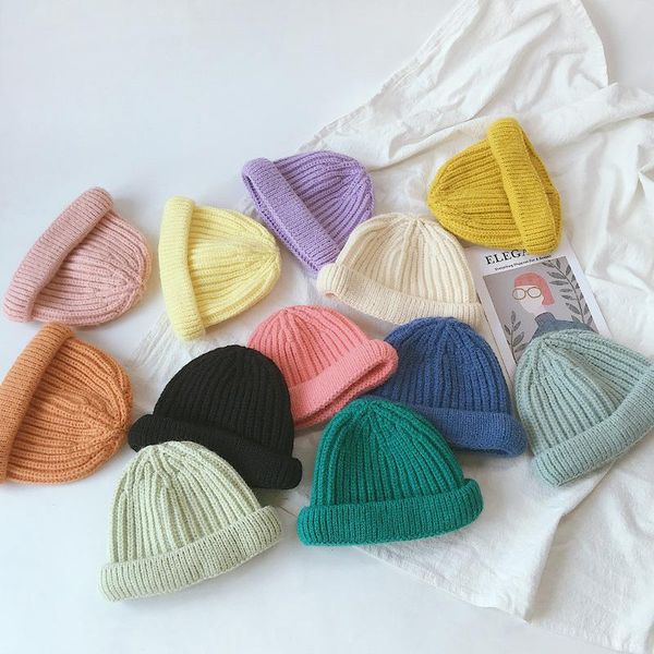

caps & hats pure color korean children's knitted baby autumn and winter fashion warm childrens woolen born accessories, Yellow