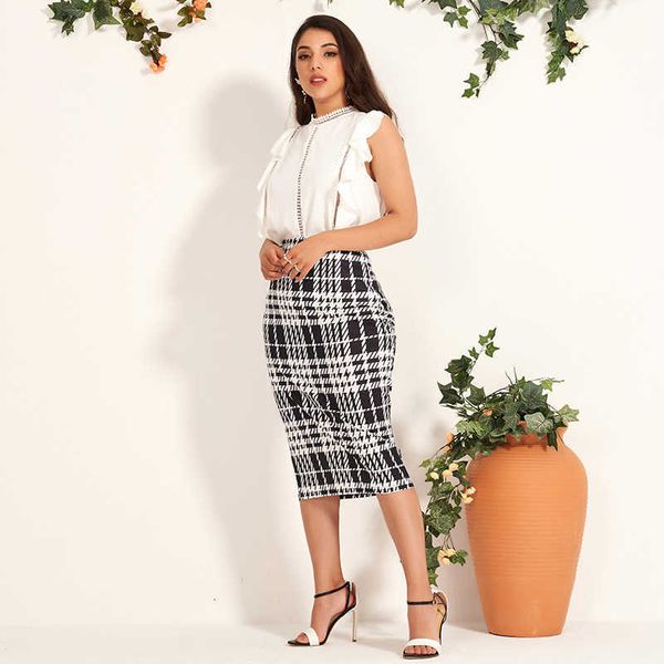 

casual dresses ladies fashion stitching ruffled sleeveless black white classic slim bag hip half skirt woman two-piec, Black;gray