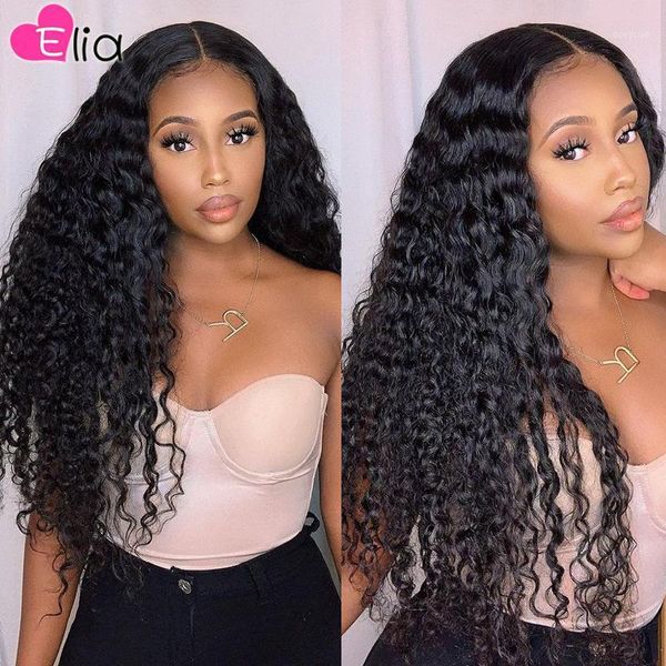 

elia natural human hair wig lace frontal 4x4 closure kinky curly wigs for black women brazilian1, Black;brown