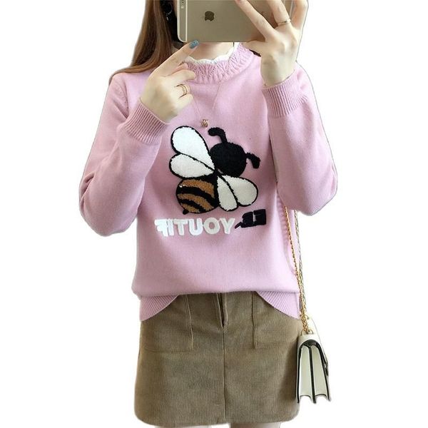 

women's sweaters abelha bordado camisola inverno quente pulÃ´ver gola alta feminina casual malha blusas de grandes dimensÃµes coreano mod, White;black