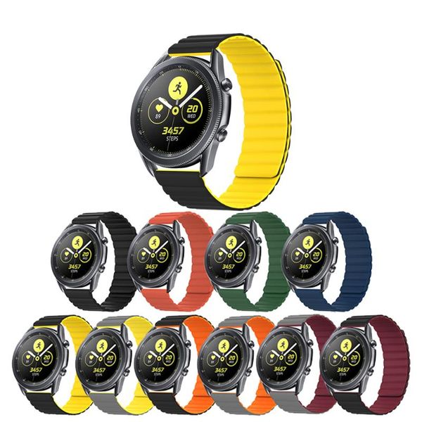 

watch bands 20mm/22mm genuine silicone magnetic loop strap for samsung galaxy 3 42mm 46mm/gear s3 bracelet huawei gt2/2e/pro, Black;brown