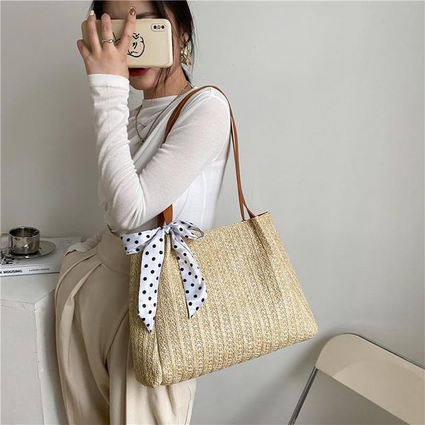

evening bags women 2021 straw woven silk scarf shoulder bag ladies fashion large-capacity shopping vacation beach designer handbag