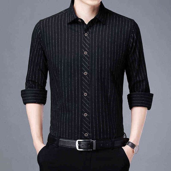 

groom shirt 2021 autumn long sleeve striped shirt men's busins drs profsional non iron bottomed shirt trend, Black