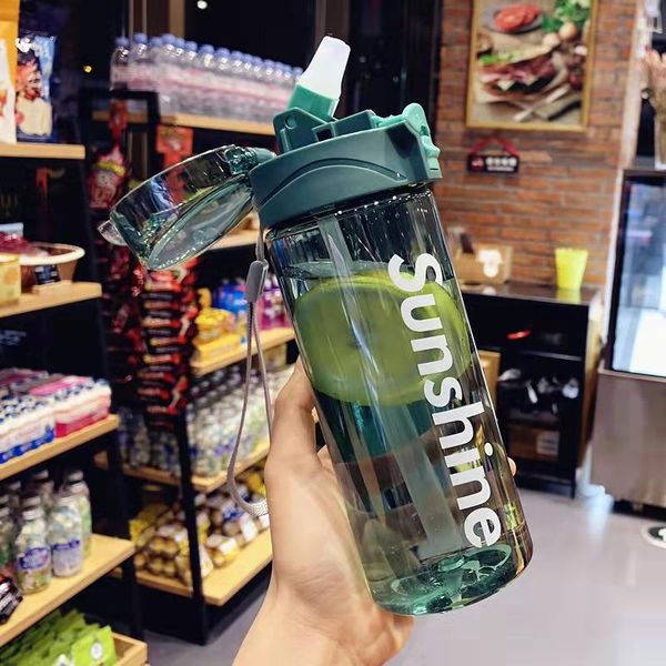 

water bottles korean trend letter plastic cup large-capacity portable outdoor anti-fall sports male and female students straw