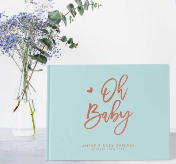 

custom blue foil gold baby shower guest book, personalized hardcover christening sign in book,unique color choices available other event & p