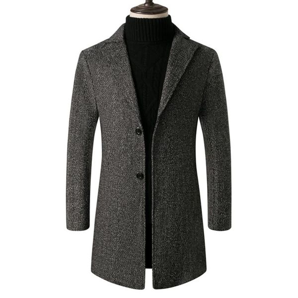 

men's wool & blends autumn and winter coat/snowflake woolen business thickened mid-length trench coat/warm single-breasted blended coat, Black