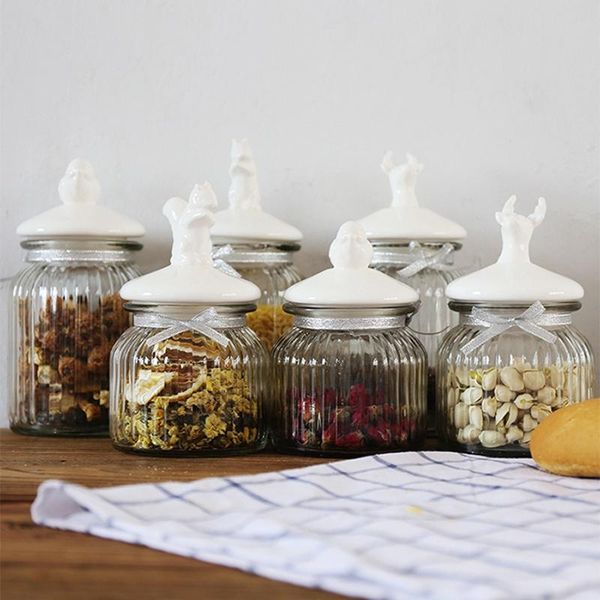 

storage bottles & jars nordic glass jar ceramic cover spices sugar coffee container box grains nuts tank can kitchen organizer tools