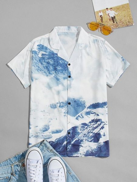 

men landscape print button front shirt s0qn#, White;black