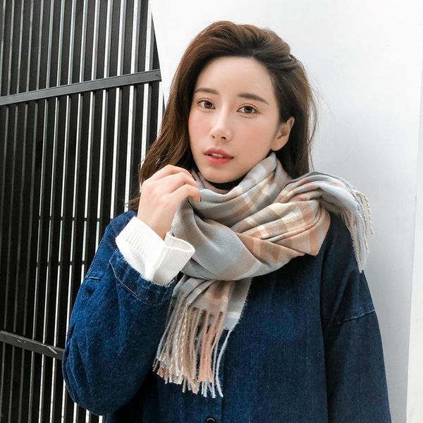 

scarves women's knitted winter korean style warm casal plaid womans bufandas invierno mujer, Blue;gray