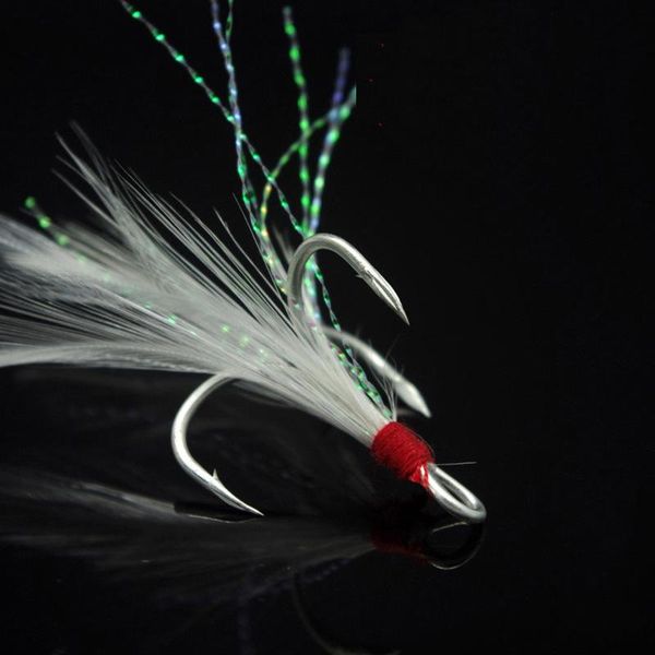 

treble hooks with feather fishing hook high carbon steel blood slot barbed 1/2/4/6/8/10# tackle accessary
