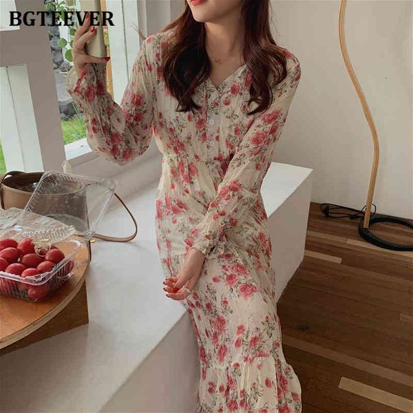 

dresses autumn fashion single-breasted women floral print v-neck female a-line pleated dress casual chiffon vestidos i6g5, Black;gray