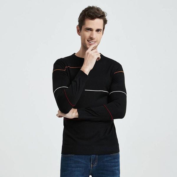 

men's hoodies & sweatshirts knitted cotton wool pullover sweater with three contrast colored stripe pattern autumn slim fit warm o-neck, Black